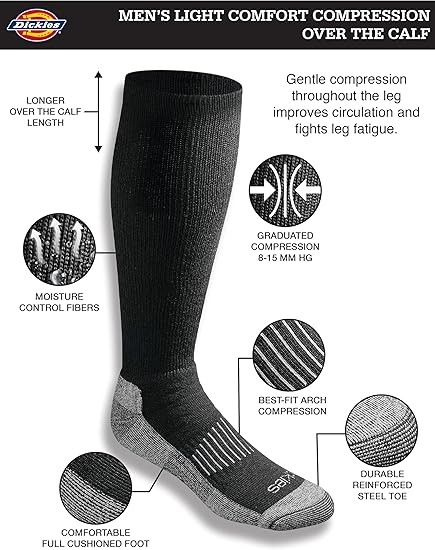 Dickies Men's Light Comfort Compression Over-the-calf Socks