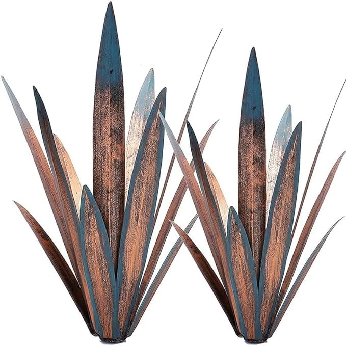Muciwa 2 PCS Metal Agave Sculpture Decoration, Vintage Country Hand-Painted Sculpture DIY Metal Agave Plant, Home Garden Courtyard Lawn Outdoor Decoration (2PCS)