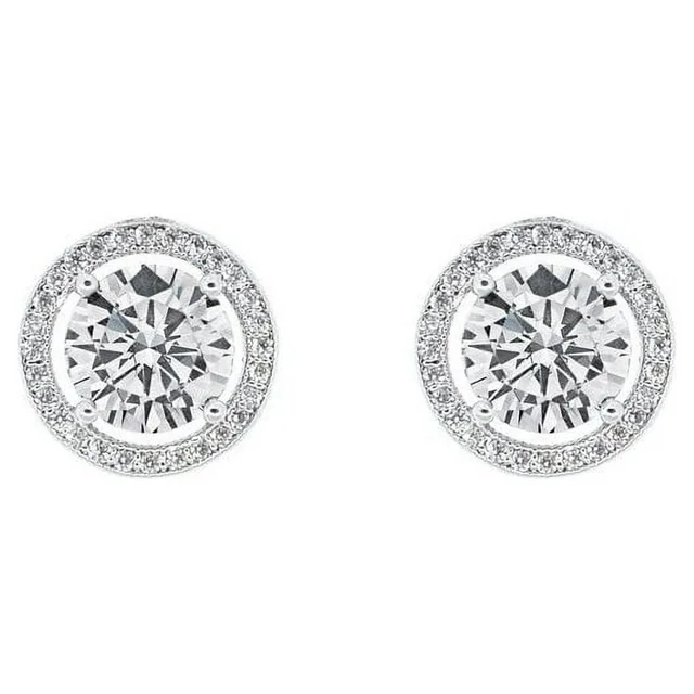 Cate & Chloe Ariel 18k White Gold Plated Silver Halo Stud Earrings | CZ Earrings for Women, Gift for Her