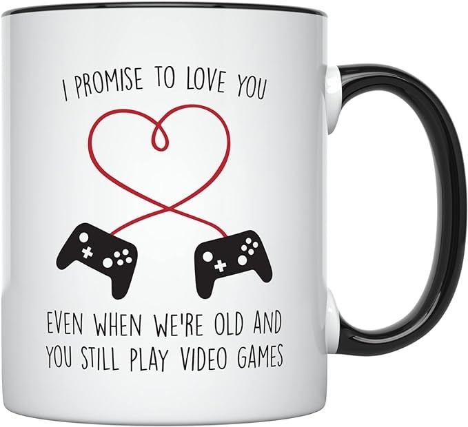YouNique Designs Gaming Mugs for Him - Portable Coffee Mug 11 Oz, PC Gamer Gifts for Men, Gaming Stuff, Gamer Mug, Gaming Gifts for Men, Gamer Boyfriend Gifts for Gaming Boyfriend (Black Handle)