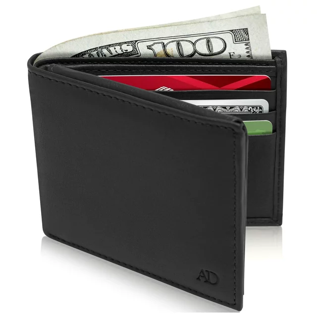 Genuine Leather Slim Bifold Wallets For Men - Mens Wallet RFID Blocking Holiday Gifts For Men