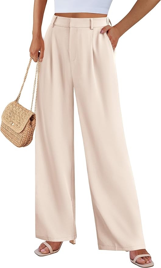 Pretty Garden Womens Causal Wide Leg Pants High Elastic Waisted Long Work Office Suit Pants