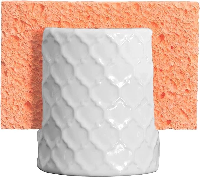Sponge Holder for Kitchen Sink - Rustic Farmhouse Home Kitchen Decor - White Ceramic