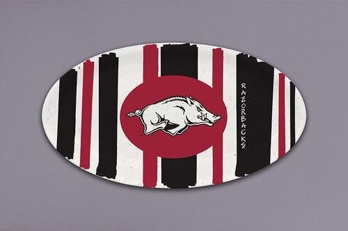 Magnolia Lane University of Arkansas Oval Striped Plate, 12.25-inch Length, Kitchen Accessories