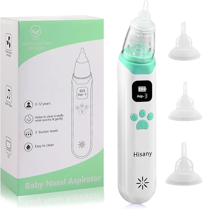 Hisany Electric Nose Suction for Baby 3rd Gear Adjustable,Nasal Aspirator for Baby with Music Soothing Function Caring for Baby Health USB Rechargeable Automatic Nose Cleaner with 3 Silicone Tips