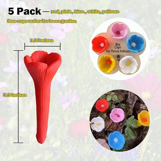 5 Packs Bee Cups for Garden, Resin Bee Watering Station, Pollinator Watering Cup for Outdoor Garden Courtyard Decor