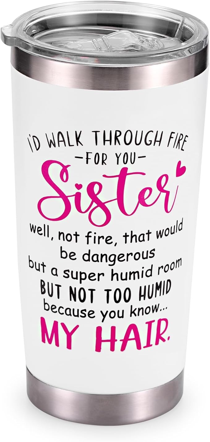 20oz Tumbler with Straws Lids, Birthday Gifts for Sister Best Friend Her,Funny Gifts for Sister from Brother Coffee Mug,Gift for Sister Cup,Sister Pink