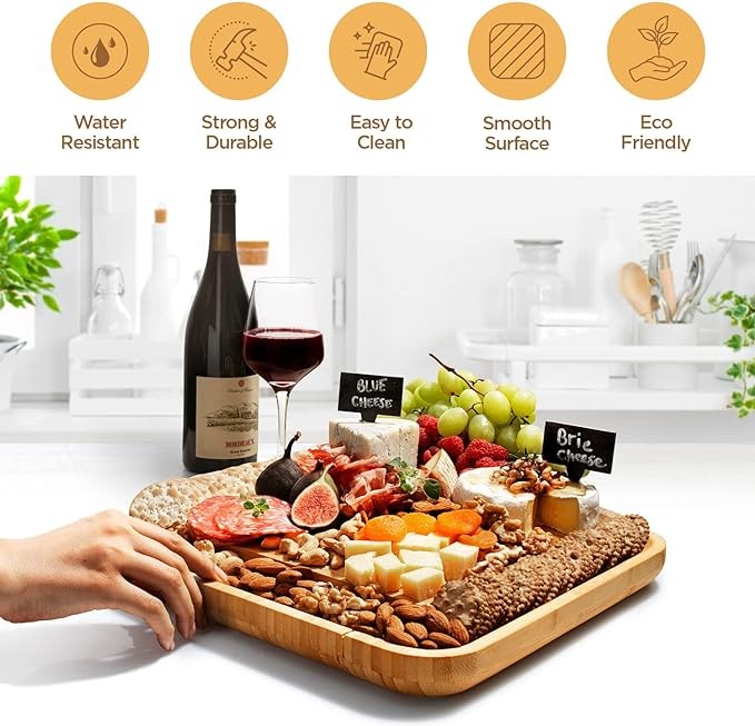 Charcuterie Boards Gift Set - Bamboo Cheese Board Large - Elegant for Mom - House Warming Gifts New Home - Wedding Gifts for Couple, Bridal Shower, Birthday Gifts for Women | Bambüsi