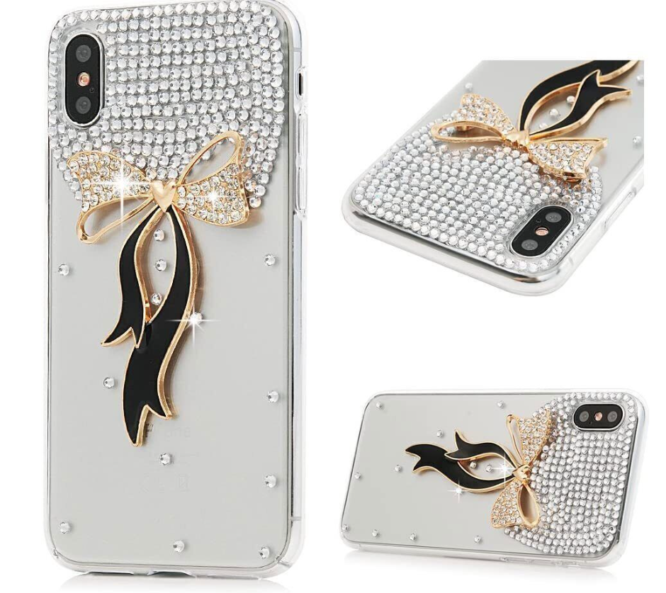 Bling Glitter Diamond Bow Phone Case For iPhone 13 12 11 Pro Max XR XS 6 7 8 SE