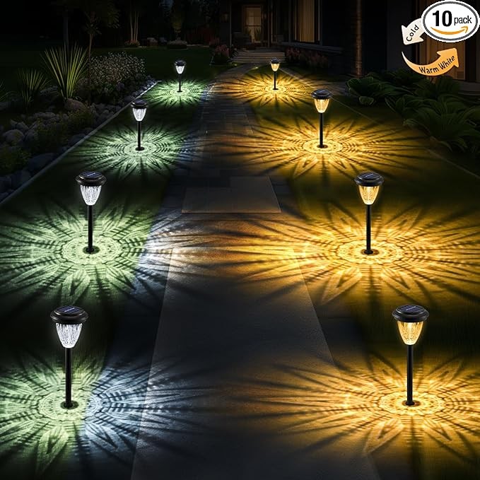 KYEKIO Solar Lights Outdoor, 10Pack Solar Pathway Lights for Outdoor Decor, Solar Garden Lights Waterproof, Outdoor Solar Lights for Yard, Two Color Changing Outdoor Lights Solar Powered for Landscape
