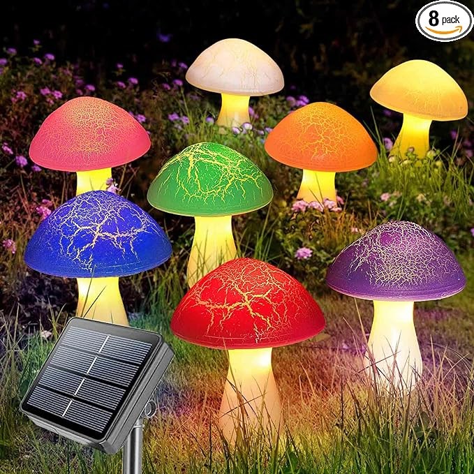 Homeleo 8-Pack Newest Cracked Mushrooms for Garden Decor, Solar Mushroom Lights Outdoor, Super Cute Whimsical Garden Art for Yard Decor Gnome Flowerbed Housewarming Gifts(Multicolored)