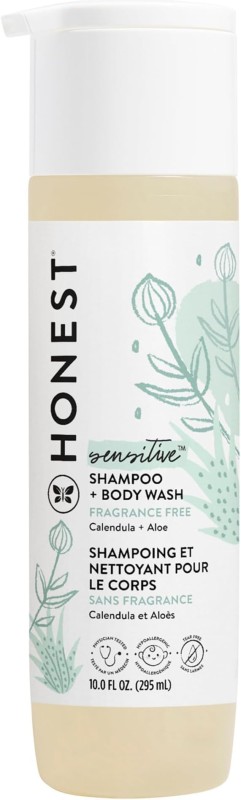 The Honest Company 2-in-1 Cleansing Shampoo + Body Wash | Gentle for Baby | Naturally Derived, Tear-free, Hypoallergenic | Fragrance Free Sensitive, 10 fl oz