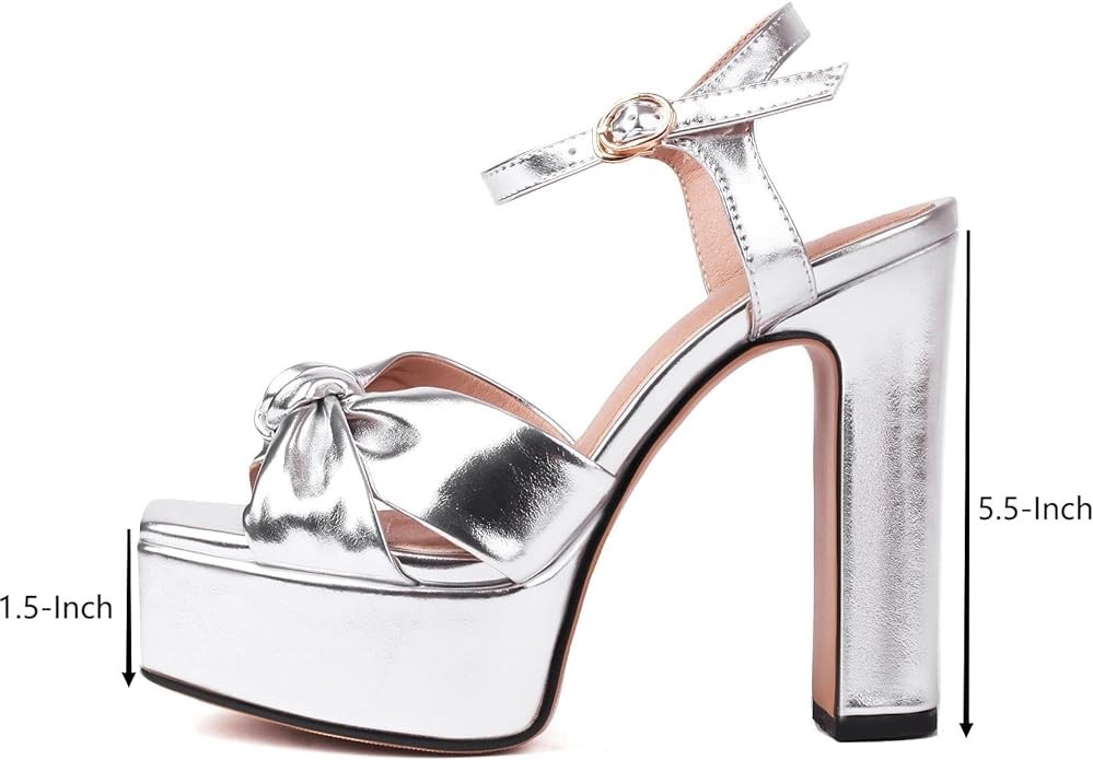 Latasa Women's High Chunky Platform Heels 5.5” Height Ajustable Ankle Strap Open Toe Party Dress Wedding Sandals