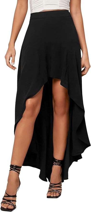 Verdusa Women's Elastic Waist Asymmetrical High Low Flared Maxi Skirt