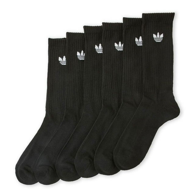 Adidas 6 Pair Pack Original Trefoil Athletic Moisture Wicking Crew Socks Black Large/8-12