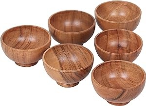 LAVAUX DESIGNS Set of 6 Acacia wood small bowls, 4 fl oz 3.25 * 2 inches | Hand carved wooden Kitchen Mini Cups for dipping sauce, salsa, Prep, salt & Condiments | Charcuterie board accessories