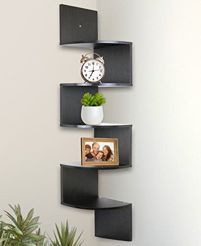 Greenco 5-Tier Corner Shelves Floating Corner Shelf Wall Organizer Storage Ea...