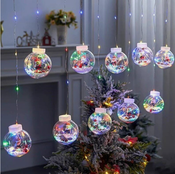 LED Curtain String Light Ball Santa Claus Snowman Xmas Tree Christmas Decoration