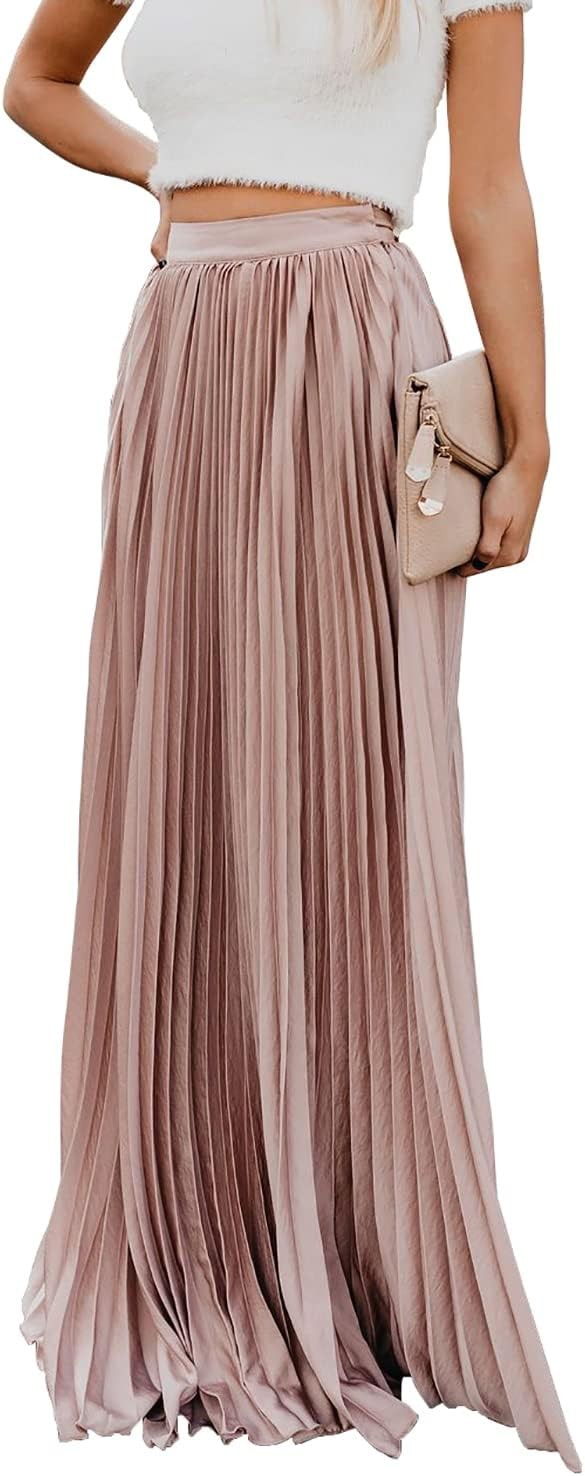 utcoco Women's Elegant Maxi Skirt High Waisted Pleated Chiffon Long Skirts for Women