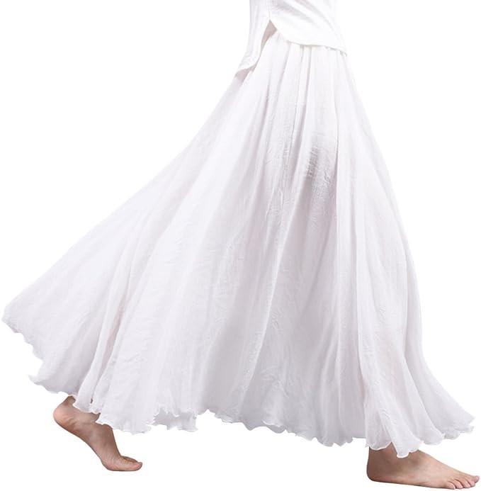 OCHENTA Women's Girls Elastic Waist Long Flowy Bohemian Cotton Casual Maxi Skirt for Summer Beach Holiday