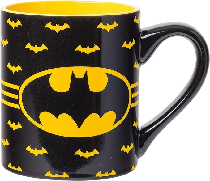 Silver Buffalo DC Comics Batman Logo with Bat Pattern Ceramic Coffee Mug, 14 Ounces