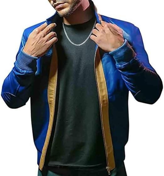 LP-FACON Vault Residents 76 Faux Leather jacket-Patchwork Blue Leather Jacket Gaming Cosplay