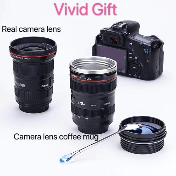 Chasing Y Camera Lens Coffee Mug, Fun Photo Stainless Steel Lens Mug Thermos Great Gifts for Photographers,Home Supplies,Friends,School Rewards