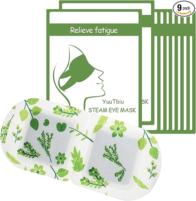 Yuutbiu Steam Eye Mask, Travel Essentials for Sleeping, Heated Eye Mask for Dry Eyes, Warming Compress for Puffiness, Disposable Relaxing Gifts, 9 Packs
