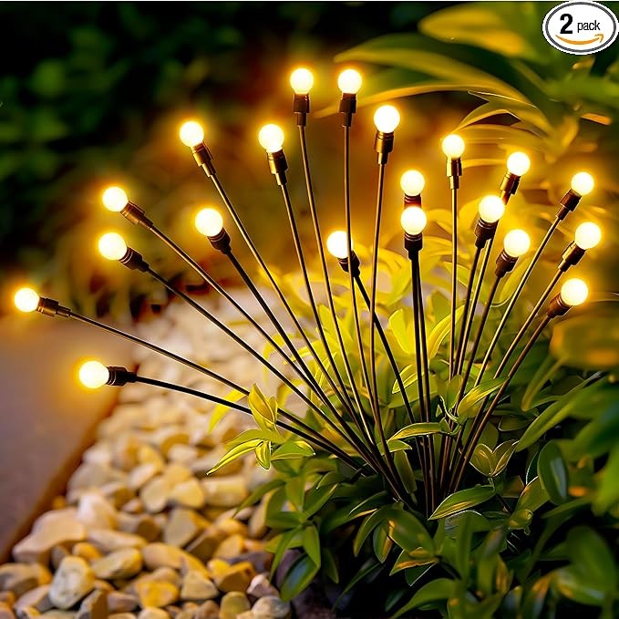 PATIOPIA Solar Garden Lights, 20 LED Firefly Solar Lights Outdoor, Solar Lights for Outside Sway by Wind,Solar Lights Outdoor Waterproof for Monther's Gift,Yard Patio Pathway Decoration (2 Pack)