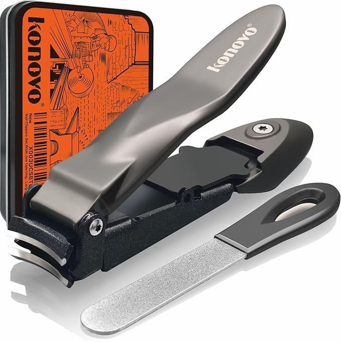 Konovo Nail Clippers for Men, Toe Nail Clippers for Thick Toenails for Seniors, Nail Clipper Set with Catcher, Professional Fingernail Clipper
