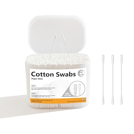 1000 Count Mini Cotton Swabs, Spiral/Round Cotton Swab with Paper Stick for Personal Care and Cleaning