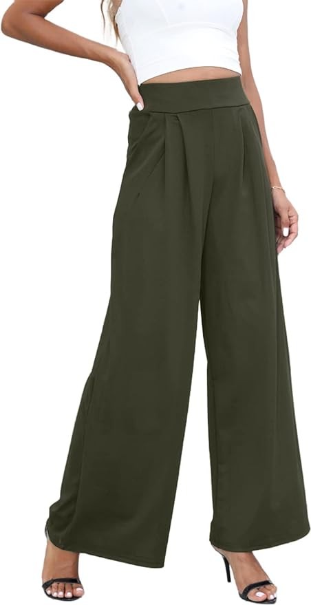 NRTHYE Womens Palazzo Long Pants High Waist Wide Leg Stretchy Loose Fit Casual Trousers with Pocket