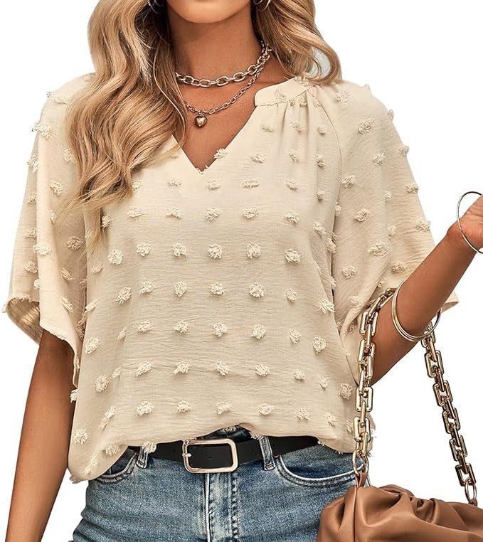 vanberfia V Neck Ruffle Sleeve Blouse Flowy Shirts Dressy Summer Casual Women Tops
