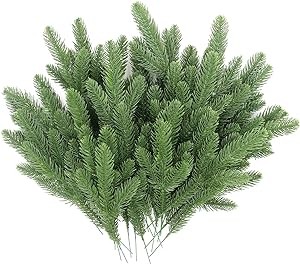 Hananona 50 Pcs Artificial Pine Branches Green Plants Pine Needles DIY Accessories for Garland Wreath Christmas and Home Garden Decor (50, Green)