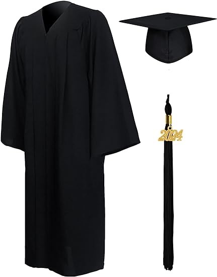 GraduationMall Matte Graduation Gown Cap Tassel Set 2024 for High School and Bachelor