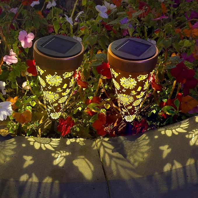 ANYTALK 2 Pack Sunflower Solar Pathway Lights Outdoor, Waterproof Solar Walkway Lights Garden Decor, Pathway Landscape Lights for Backyard Patio Path Yard Lawn Walkway