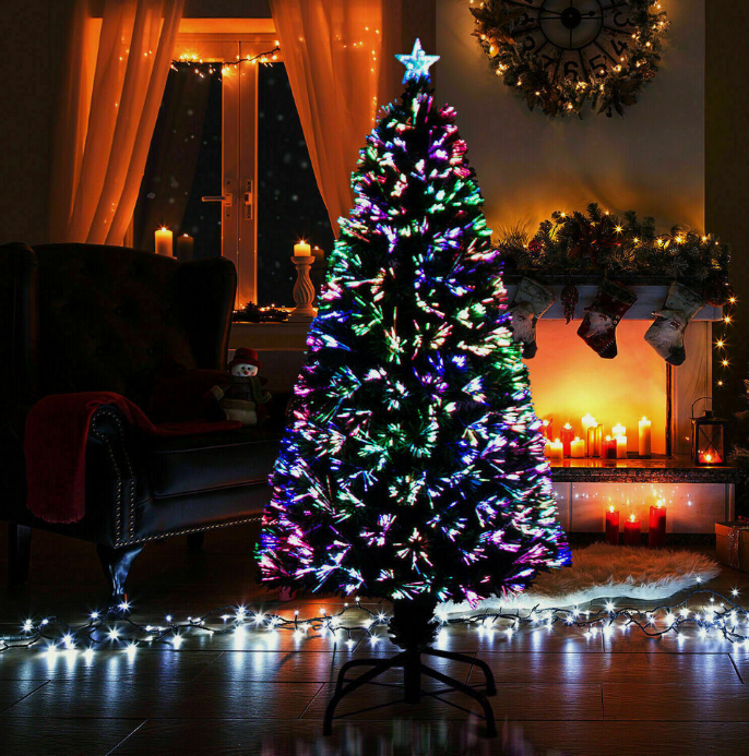 Pre Lit Fiber Optic Christmas Xmas Tree Colour Changing Xmas Lights Star Green
