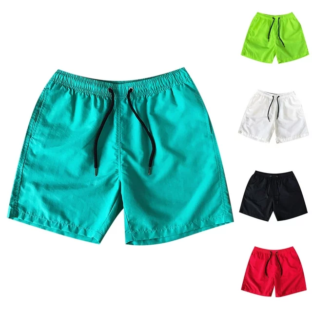 Ruziyoog Quick-Dry Swim Trunk Mens Board Shorts Swimwear, Men's Casual Drawstring Pocket Solid Color Candy Color Five-Point Beach Shorts