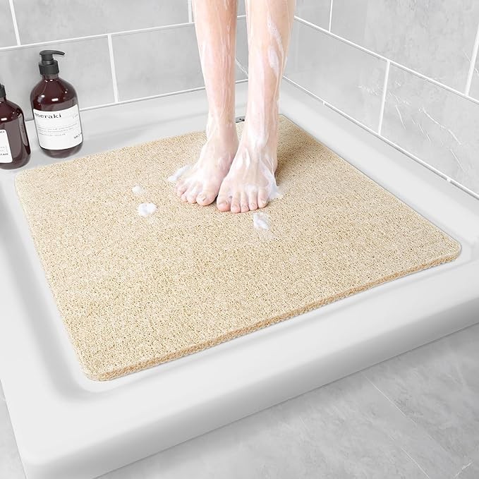 Hargiis Non Slip Shower Mat, Anti Slip Bath Mat, Quick Drying Bath Tub Mats, Foot Scrubber Mat, Anti Slip Mat for Tub, Floor, Bathroom, Home, Kitchen, Hotel (Beige 24”x24”)
