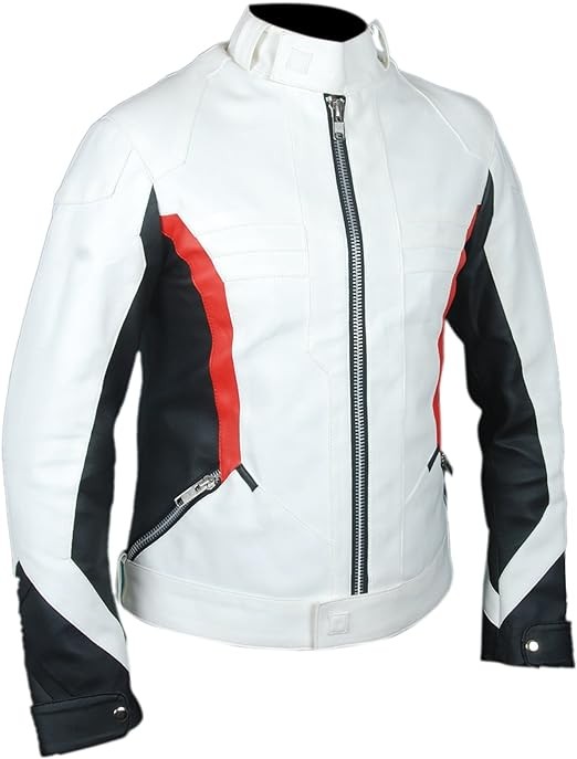 F&H Men's White Gaming Soldier Genuine Leather Jacket