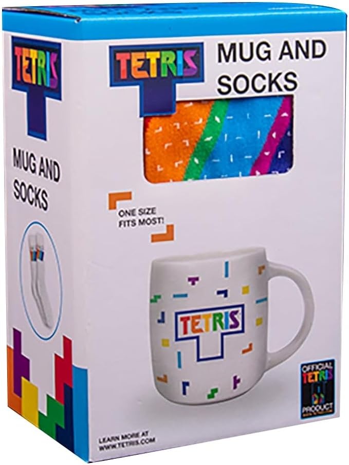 Fizz Creations Tetris Mug & Sock Set Retro Gaming Gift Set. Includes 450ml Capacity Ceramic Mug & One-Size-Fits-All Tetris Socks in Gift Box. Officially Licensed Tetris Merchandise.